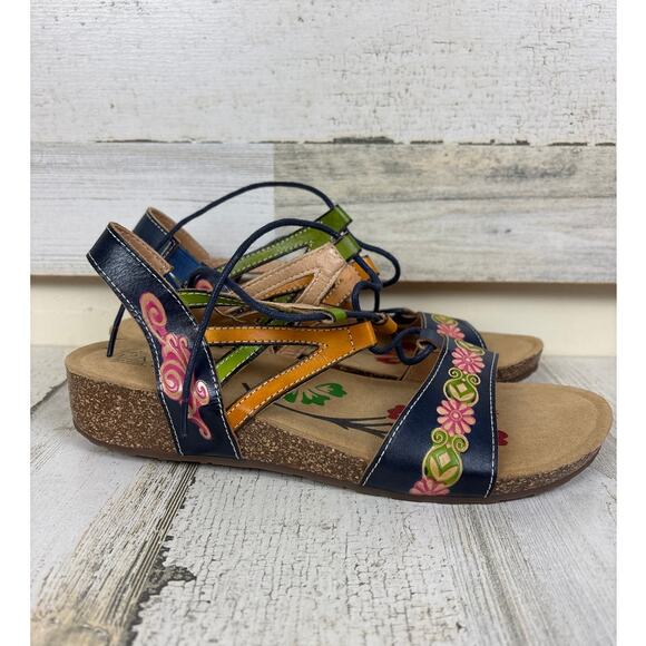 L’Artiste Women’s 10 Spring Step Loma Multicolor Leather Lace Strappy Sandal NEW - Picture 2 of 9